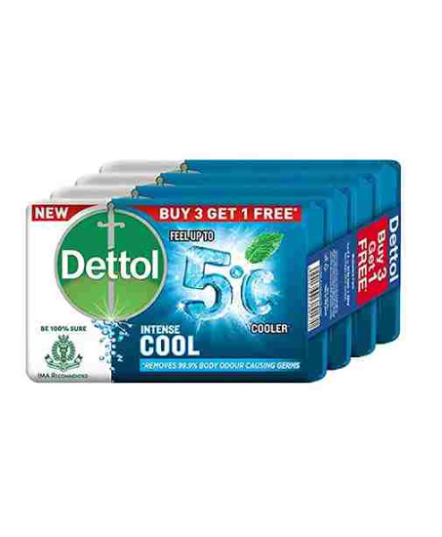 Dettol Intense Cool Bathing Soap Bar with Menthol (Buy 3 Get 1 Free - 75g each) 